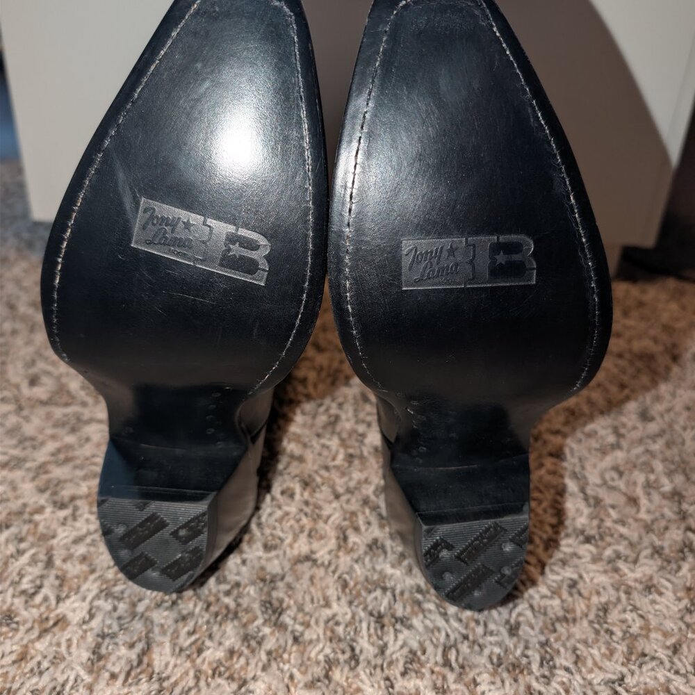 Tony Lama Black Leather Tall Western Cowboy Boots Women's 7.5B USA Made - Picture 3 of 10